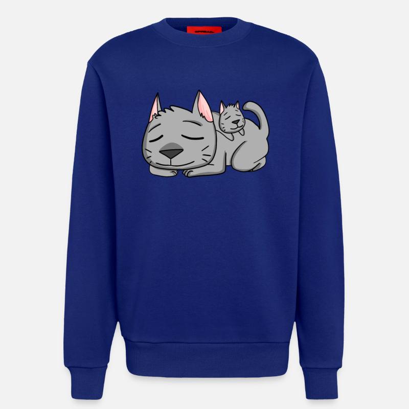 Chat avec bébé chat - Sweat bio décontracté fabriqué en UE - Iconic Blue