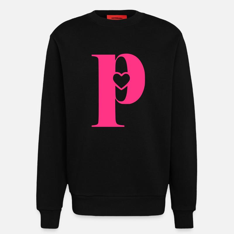 Buchstabe p Anfangsbuchstabe mit Herz - Sweatshirt - made by SPREAD  - SOLID BLACK