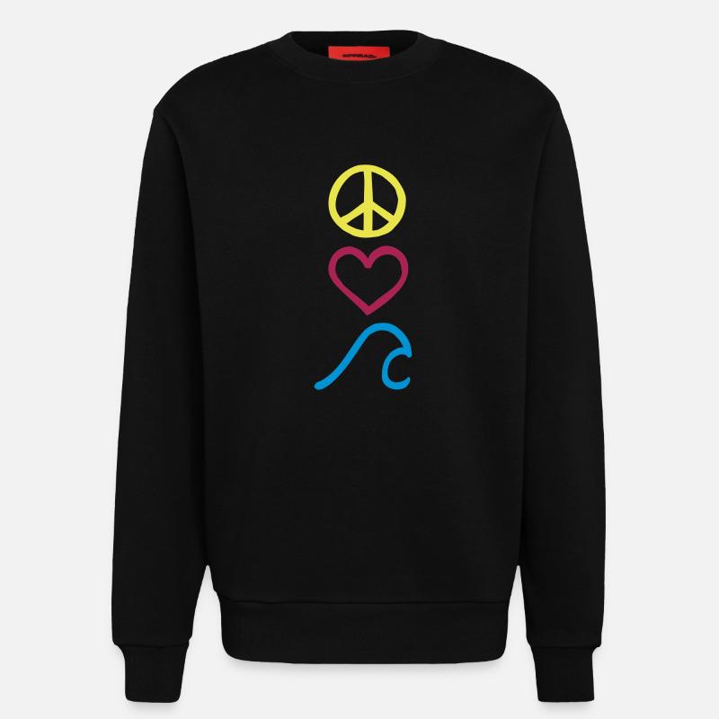 Peace,Love,Surf_Symbole - Sweatshirt - made by SPREAD - SOLID BLACK