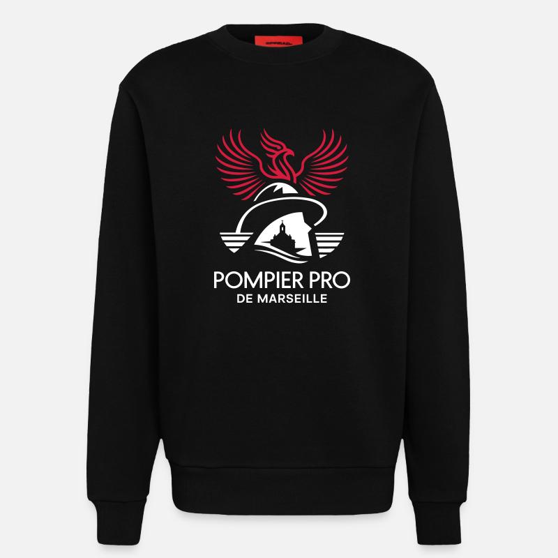 Pompier Pro de Marseille - Sweat bio décontracté fabriqué en UE - SOLID BLACK