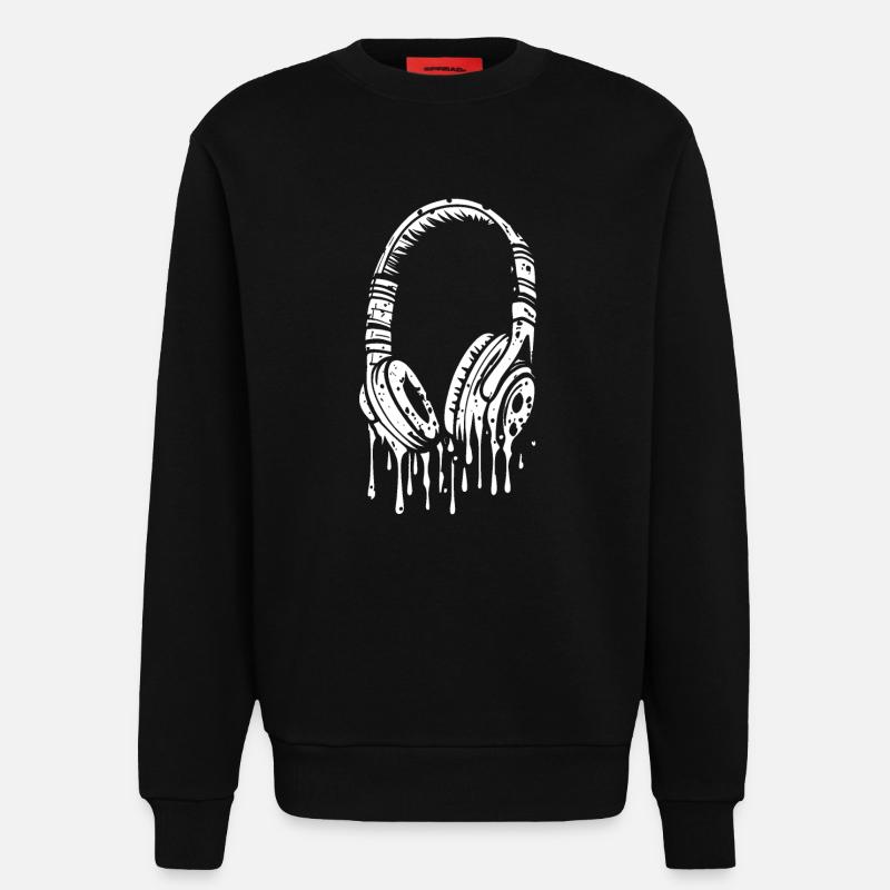 Comic Kopfhörer mit Tropfen - Sweatshirt - made by SPREAD  - SOLID BLACK