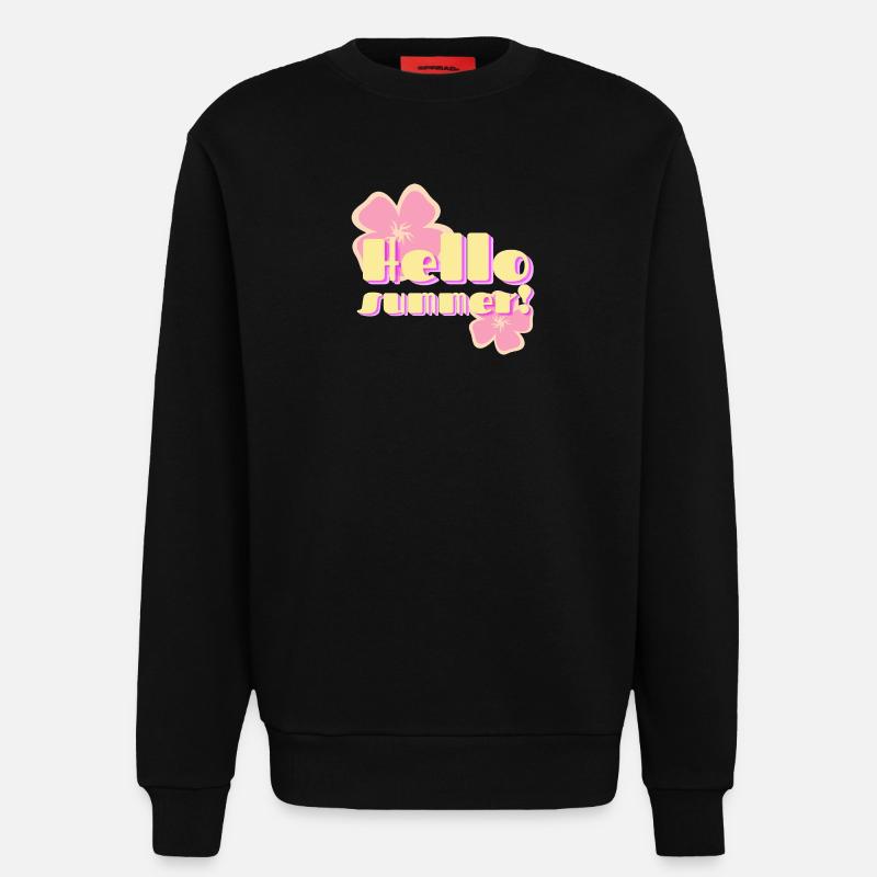 Hello Summer fleurs pastel rétro - Sweat bio décontracté fabriqué en UE - SOLID BLACK