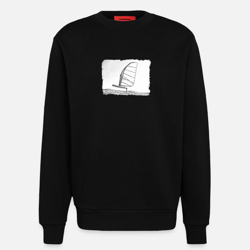 Windsurf Foil / Foiling Hand-Drawing Sketch - Sweat bio décontracté fabriqué en UE - SOLID BLACK