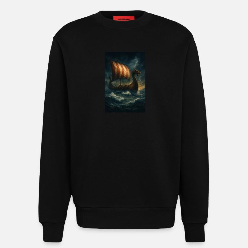 Wikinger-Schiff im Sturm - Sweatshirt - made by SPREAD - SOLID BLACK