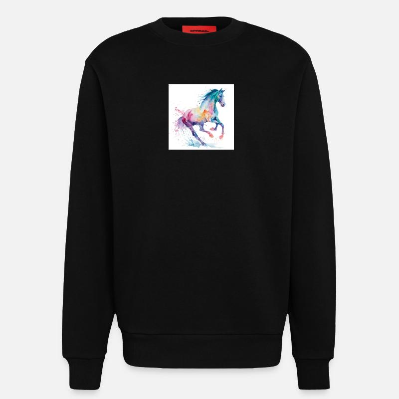 Regenbogen-Aquarellpferd - Sweatshirt - made by SPREAD  - SOLID BLACK