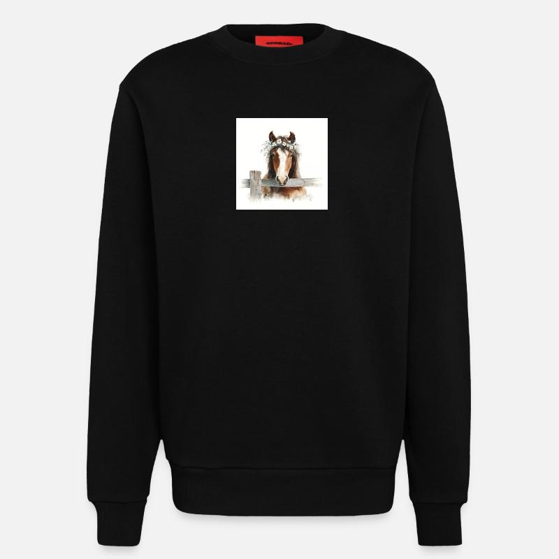 Aquarellpferd mit Blumenkrone - Sweatshirt - made by SPREAD  - SOLID BLACK