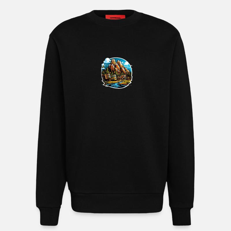 Paysage - Illustration - Sweat bio décontracté fabriqué en UE - SOLID BLACK