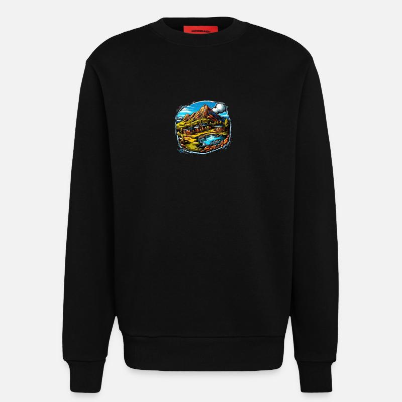 Paysage - Illustration - Sweat bio décontracté fabriqué en UE - SOLID BLACK