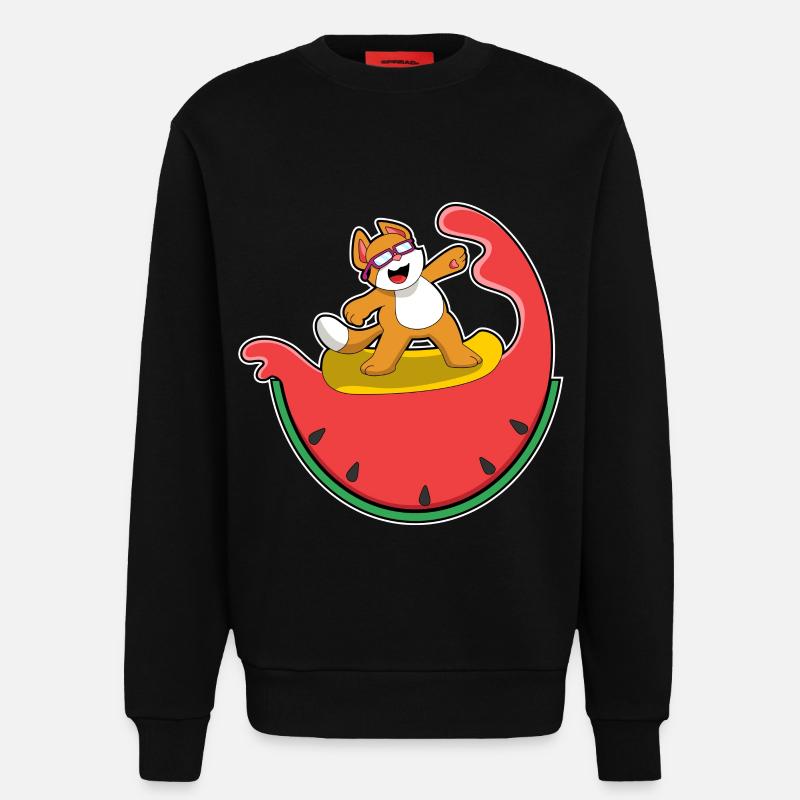 Chat comme surfeur avec pastèque - Sweat bio décontracté fabriqué en UE - SOLID BLACK