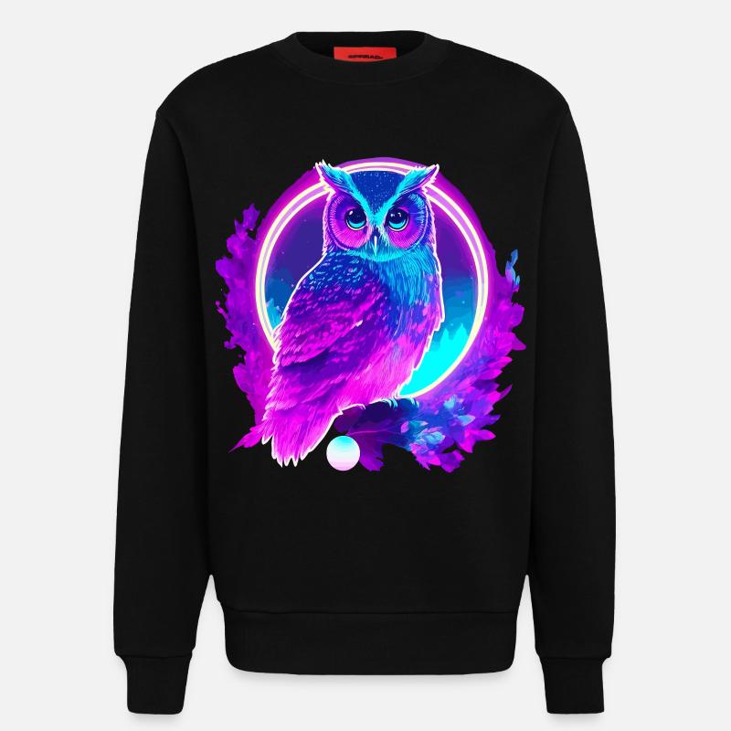 Owl Neon Moon Synthwave - Sweat bio décontracté fabriqué en UE - SOLID BLACK