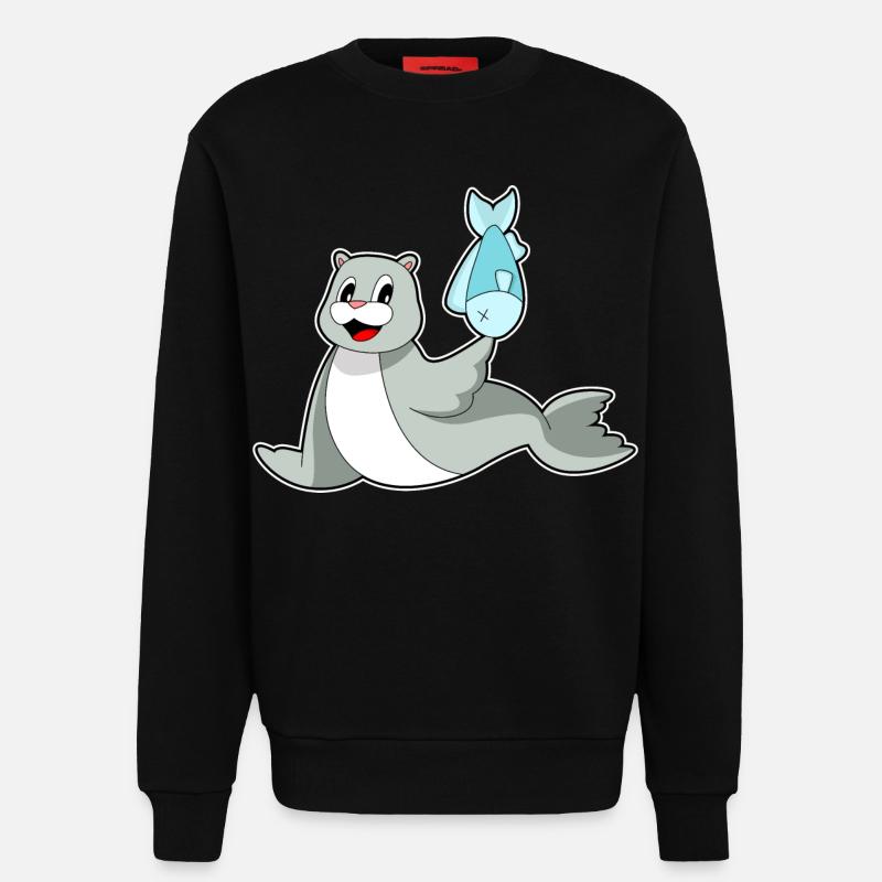 Poisson phoque - Sweat bio décontracté fabriqué en UE - SOLID BLACK