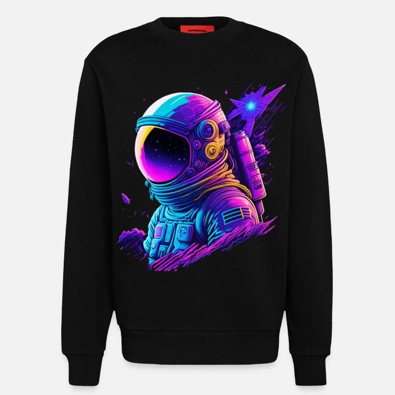 Synthwave Astronaute Space Explorer - Sweat bio décontracté fabriqué en UE - SOLID BLACK