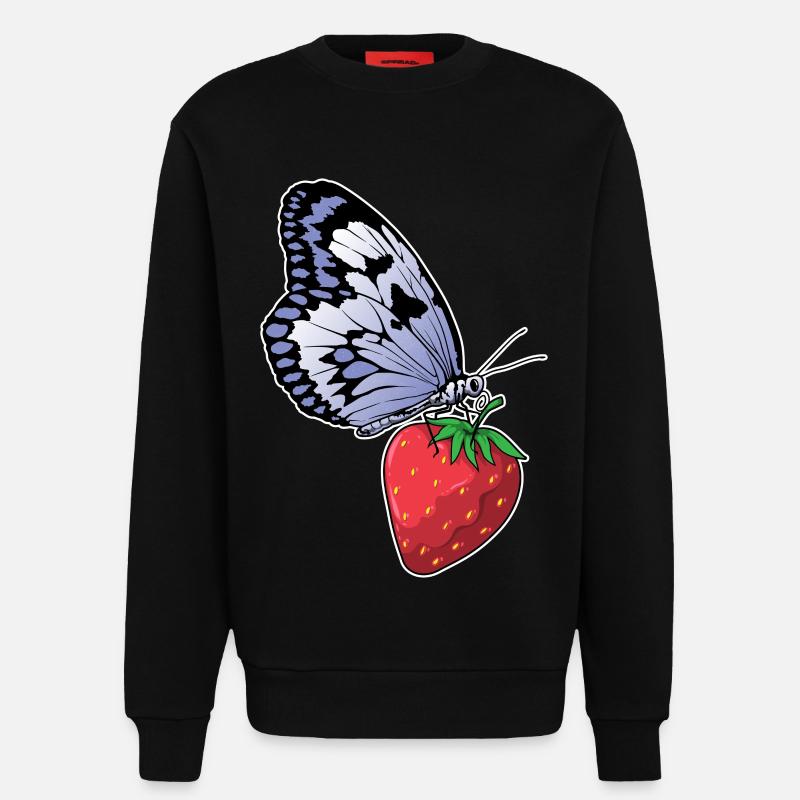 Fraise papillon - Sweat bio décontracté fabriqué en UE - SOLID BLACK