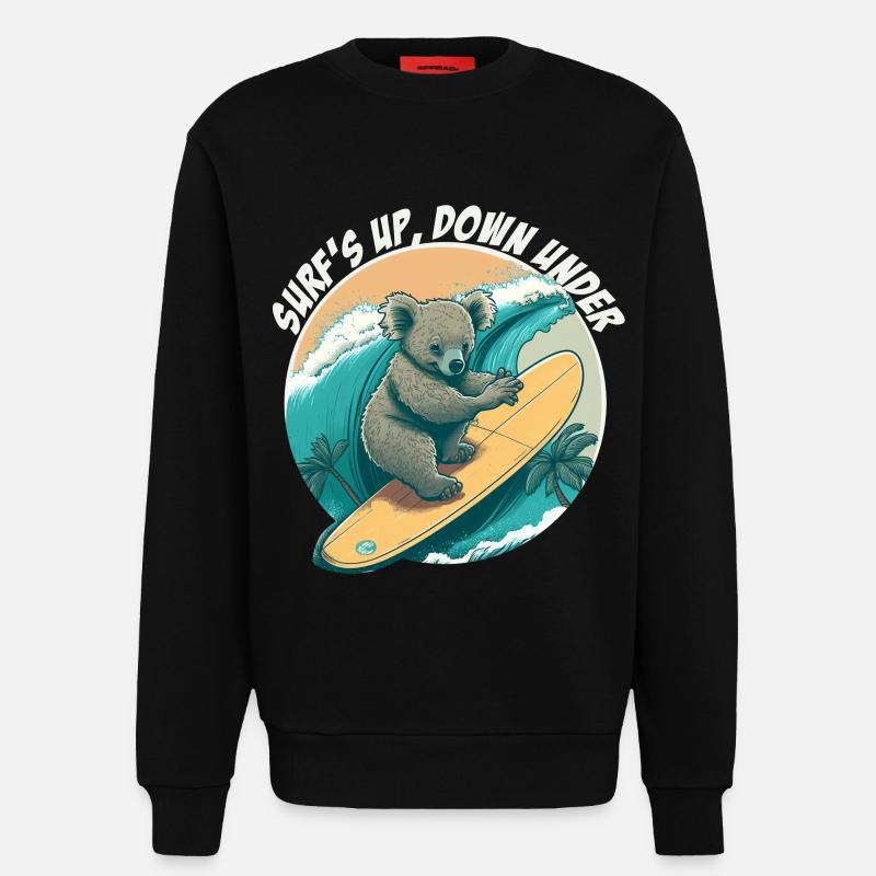 Down under surfing koala bear - Sweatshirt - made by SPREAD  - SOLID BLACK