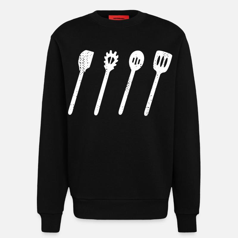 Cuillère en bois ensemble dessin - Sweat bio décontracté fabriqué en UE - SOLID BLACK