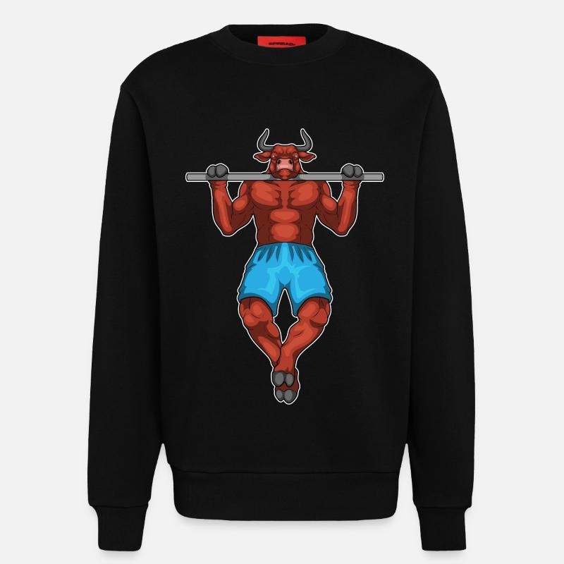 Taurus Bodybuilder Pull-Ups Musculation - Sweat bio décontracté fabriqué en UE - SOLID BLACK