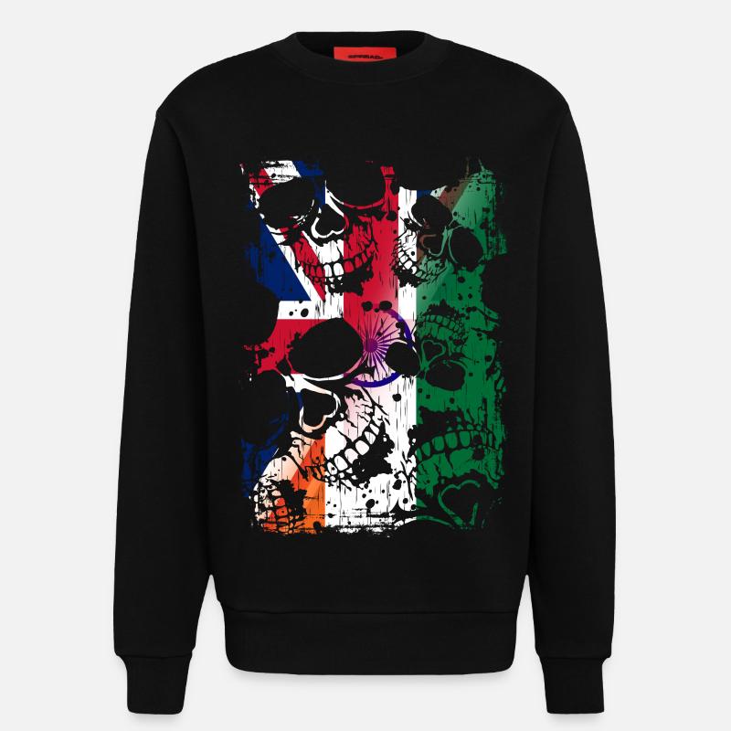 Royaume-Uni Inde Drapeau et crânes - Sweat bio décontracté fabriqué en UE - SOLID BLACK