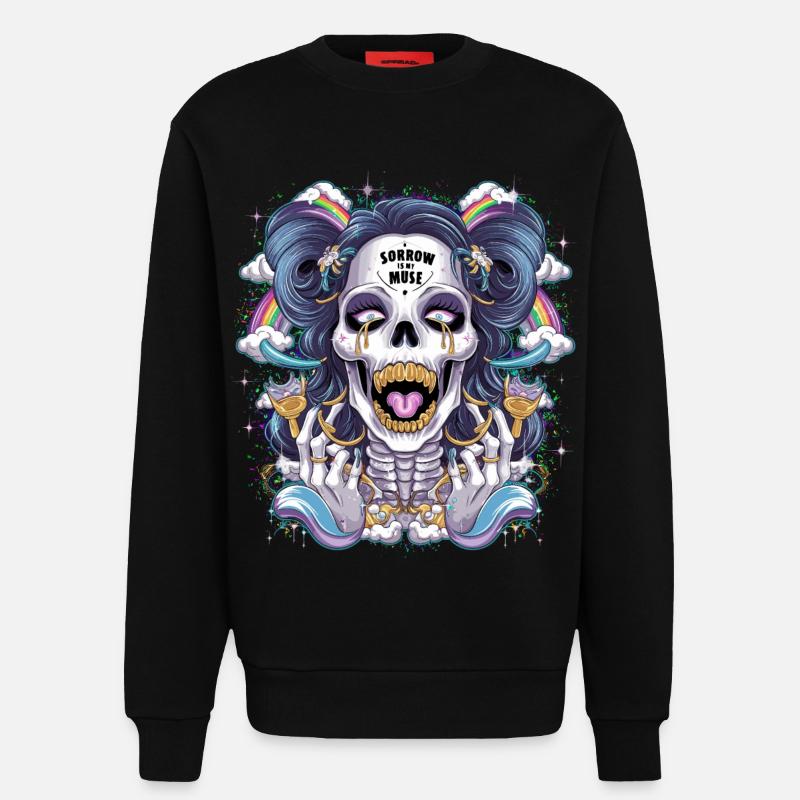 Glitzernder Skelettschädel mit Regenbogen - Sweatshirt - made by SPREAD - SOLID BLACK