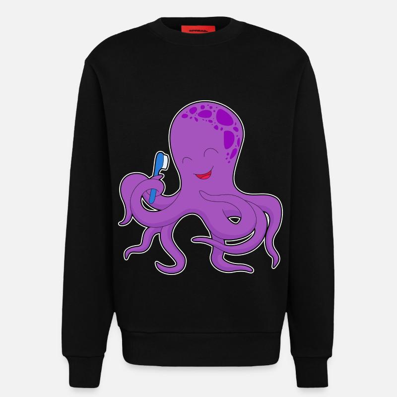 Octopus Brosse à dents - Sweat bio décontracté fabriqué en UE - SOLID BLACK