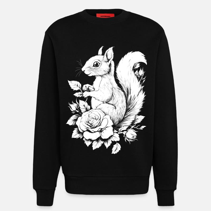 Eichhörnchen Blumen Rose Ästhetik Hörnchen - Sweatshirt - made by SPREAD - SOLID BLACK
