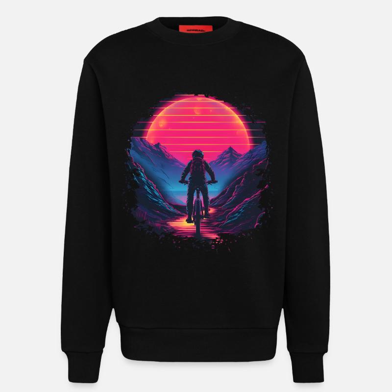 Mountain Biking Synthwave - Sweatshirt - made by SPREAD  - SOLID BLACK