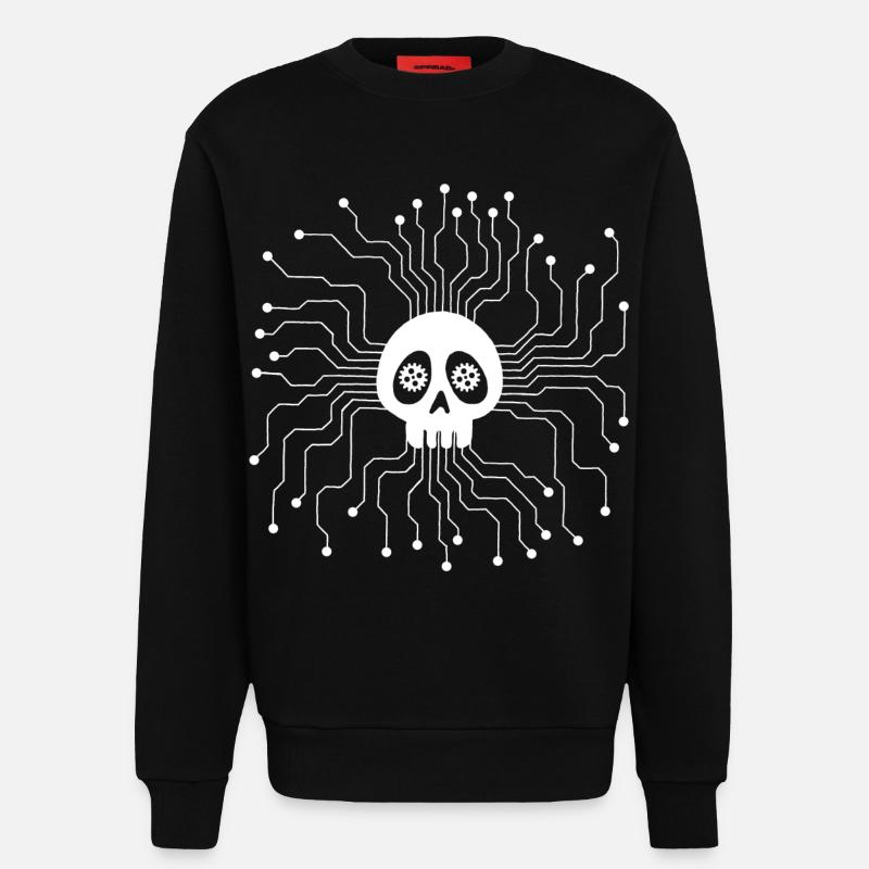 White Microprocessor Skull - Sweatshirt - made by SPREAD - SOLID BLACK
