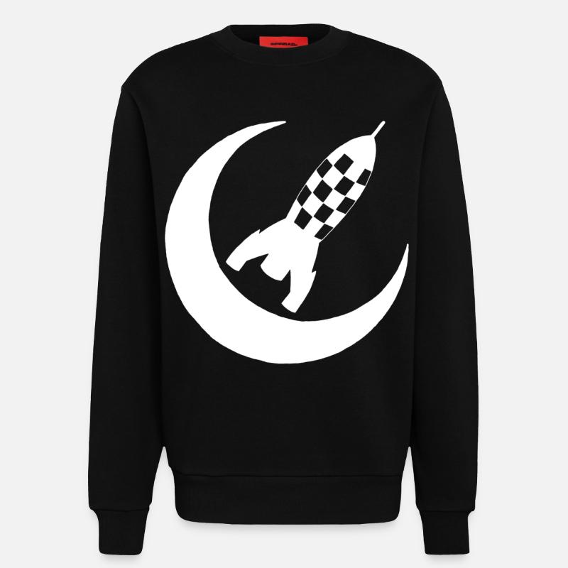 White rocket and half moon - Sweatshirt - made by SPREAD  - SOLID BLACK