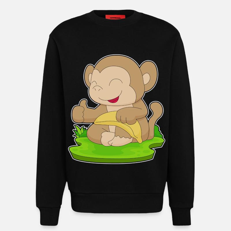 Singe Banane Fruit - Sweat bio décontracté fabriqué en UE - SOLID BLACK