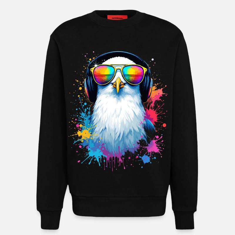 Bunte Möwe Vogel mit Kopfhörer Sonnenbrille - Sweatshirt - made by SPREAD  - SOLID BLACK
