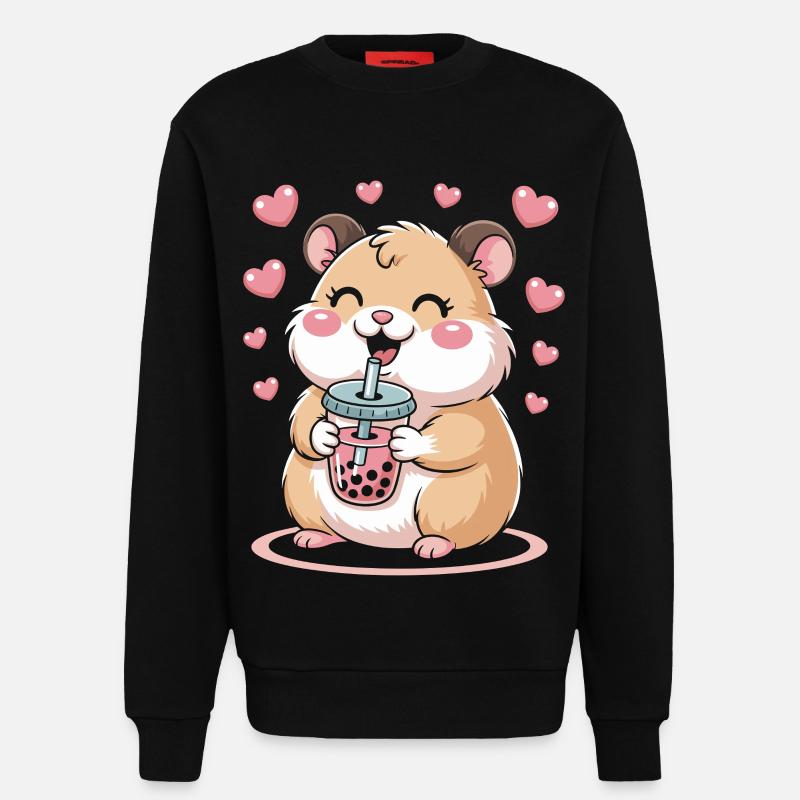 Kawaii Bubble Tee Hamster Boba Tee - Sweatshirt - made by SPREAD  - SOLID BLACK