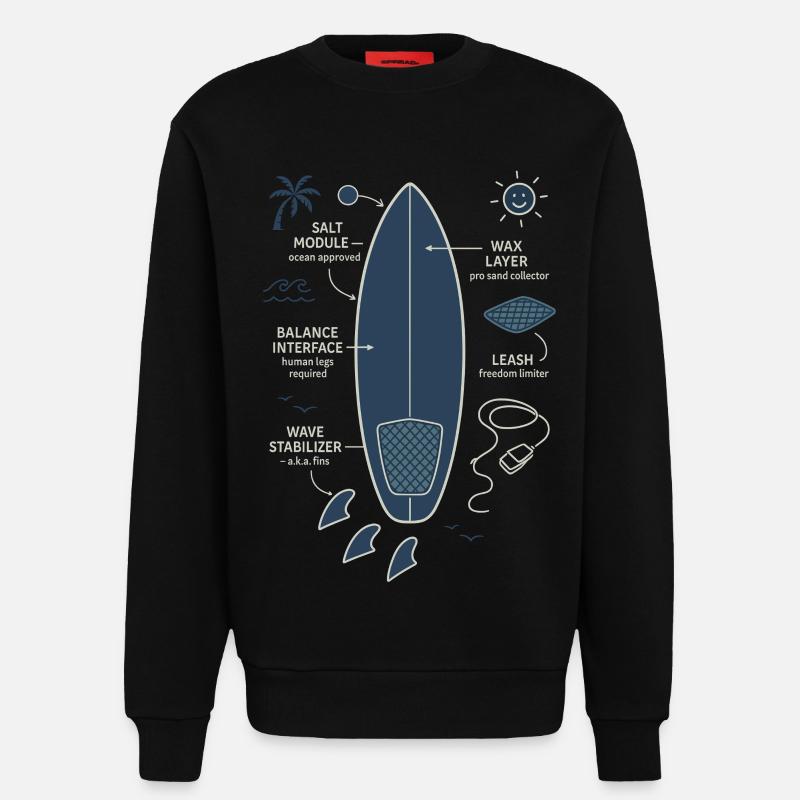 Plan de planche de surf - Sweat bio décontracté fabriqué en UE - SOLID BLACK