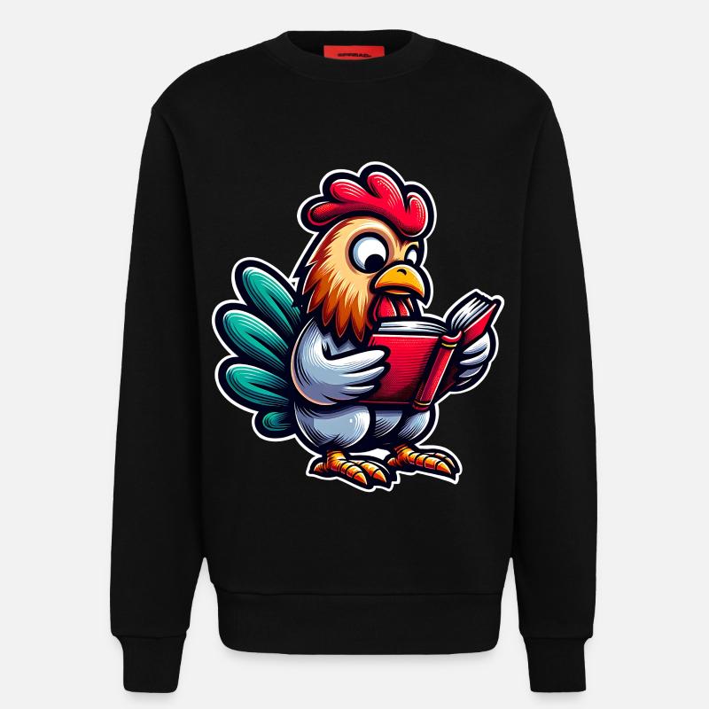 Lesender Hahn im Comicstil - Sweatshirt - made by SPREAD - SOLID BLACK