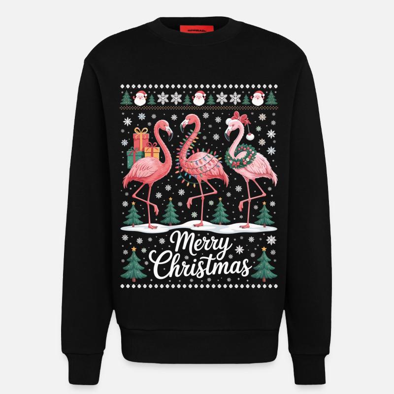 Weihnachtsflamingos mit Schneeflocken und Deko - Sweatshirt - made by SPREAD  - SOLID BLACK