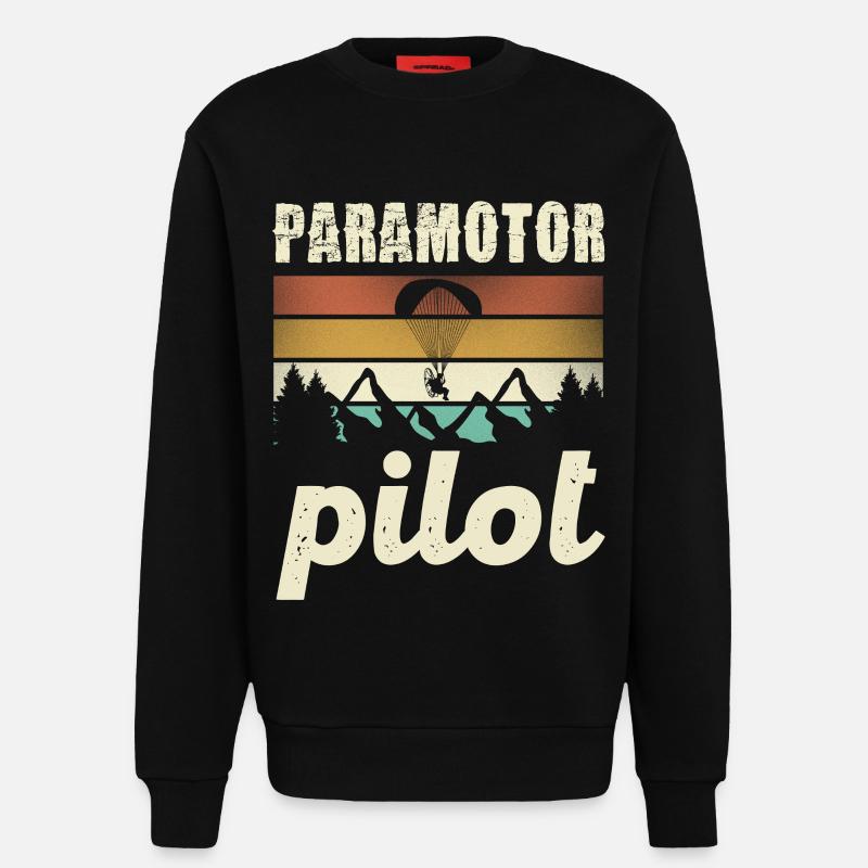Paramotor Pilot Retro Sunset - Sweat bio décontracté fabriqué en UE - SOLID BLACK