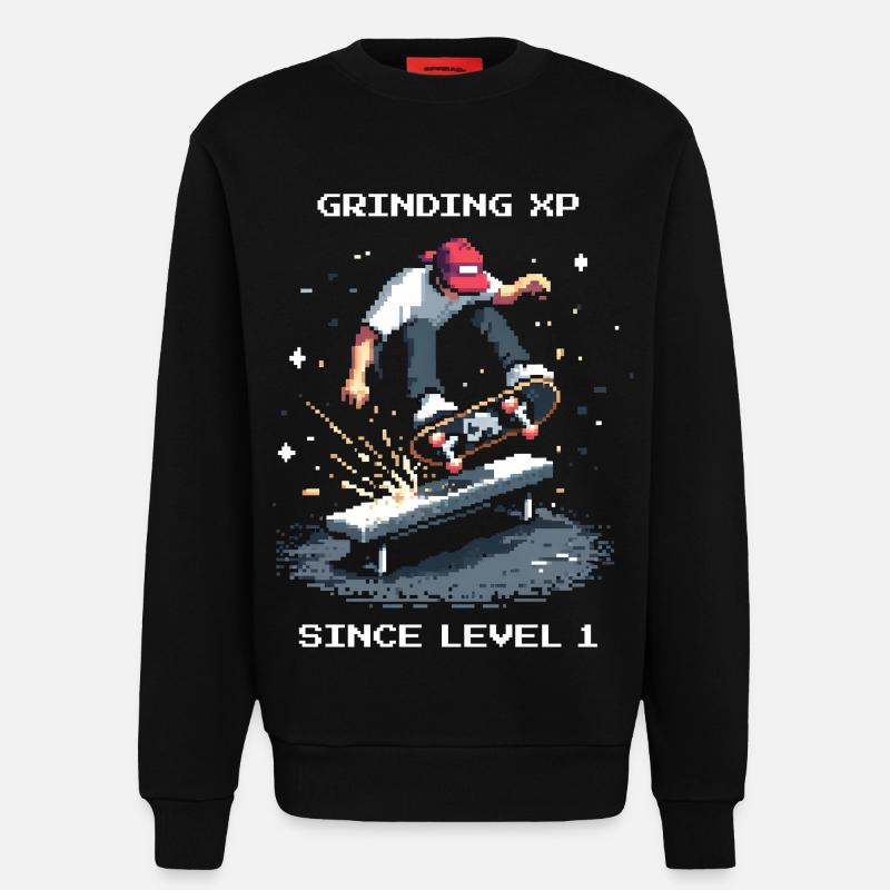 Grinding XP seit Level 1 | Skateboard - Sweatshirt - made by SPREAD  - SOLID BLACK