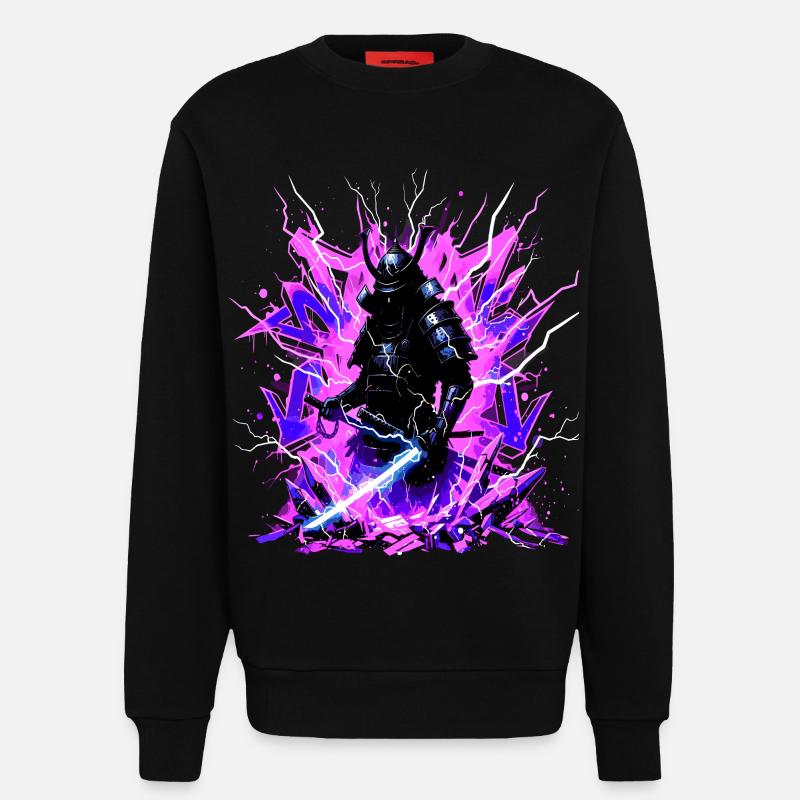 Cyber Samurai – Synthwave Katana Geist - Sweatshirt - made by SPREAD  - SOLID BLACK