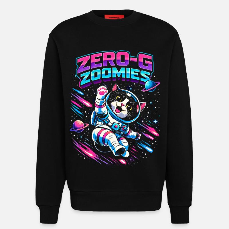 Null-G Zoomies | Humour spatial Astro Cat - Sweat bio décontracté fabriqué en UE - SOLID BLACK