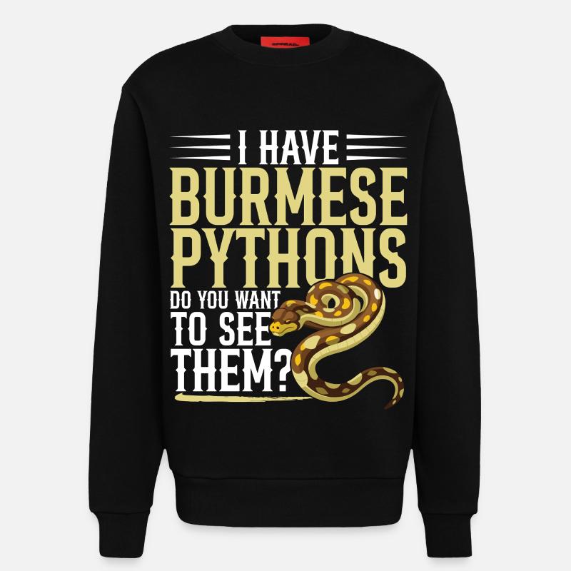 Burmesische Python HDE Schlangen-Stofftier-Reptil - Sweatshirt - made by SPREAD  - SOLID BLACK
