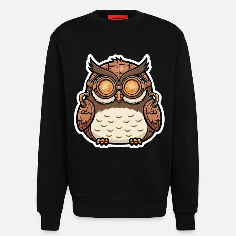 Eule Steampunk Cyborg Brille Zahnräder - Sweatshirt - made by SPREAD  - SOLID BLACK