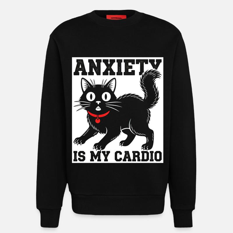 L’anxiété, c’est mon chat cardio - Sweat bio décontracté fabriqué en UE - SOLID BLACK