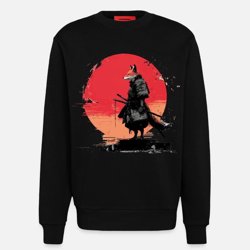 Fox Samurai au coucher du soleil - Sweat bio décontracté fabriqué en UE - SOLID BLACK