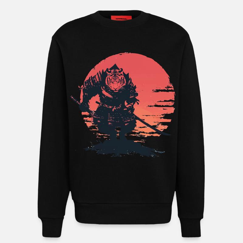 Tiger Samurai au Coucher du Soleil - Sweat bio décontracté fabriqué en UE - SOLID BLACK
