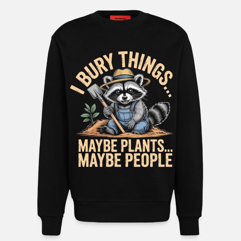Waschbär-Gärtner: Pflanzen oder Menschen - Sweatshirt - made by SPREAD - SOLID BLACK