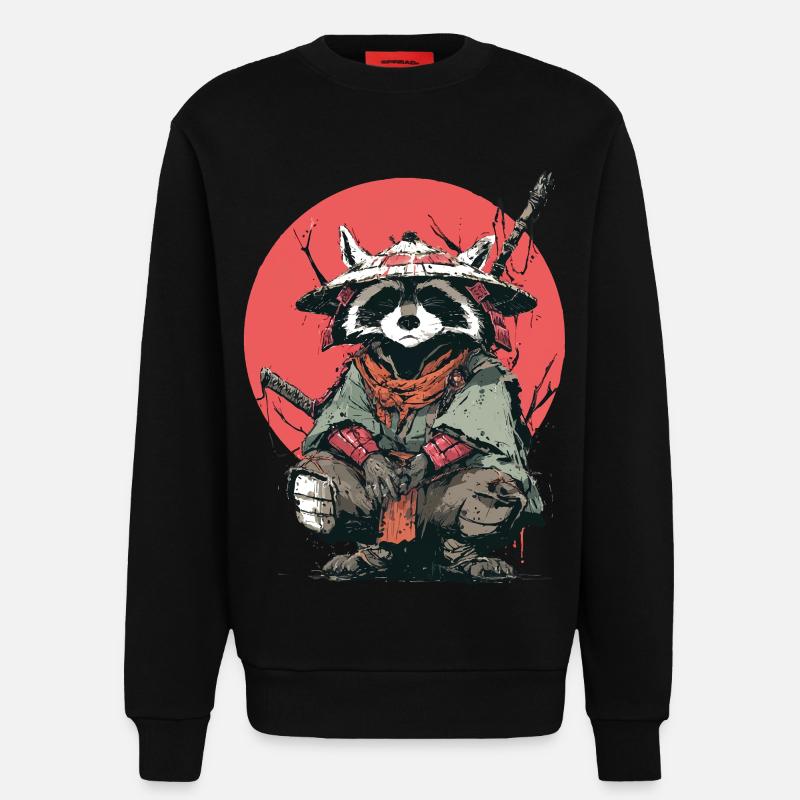 Waschbär-Samurai in Red Moon - Sweatshirt - made by SPREAD - SOLID BLACK
