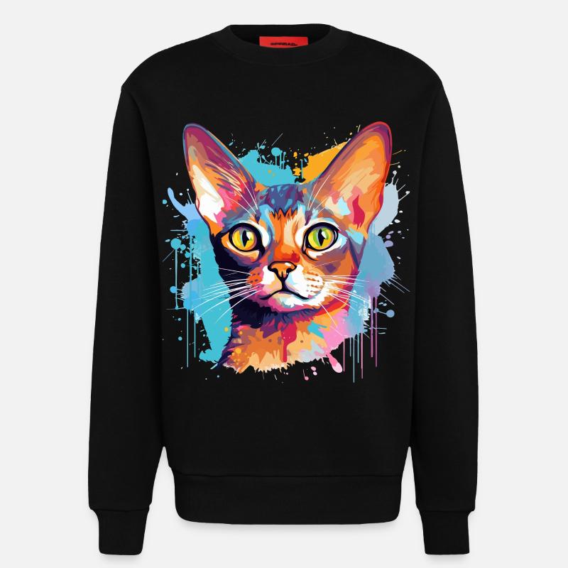 Abessinisches Katzengesicht – bunte Splash-Kunst - Sweatshirt - made by SPREAD  - SOLID BLACK