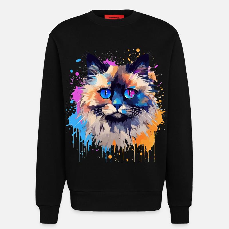 Bunte Birman-Katzengesicht-Splash-Kunst - Sweatshirt - made by SPREAD  - SOLID BLACK