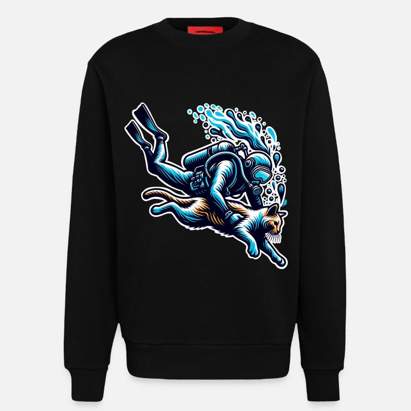 Plongée Plongeur Chat - Sweat bio décontracté fabriqué en UE - SOLID BLACK