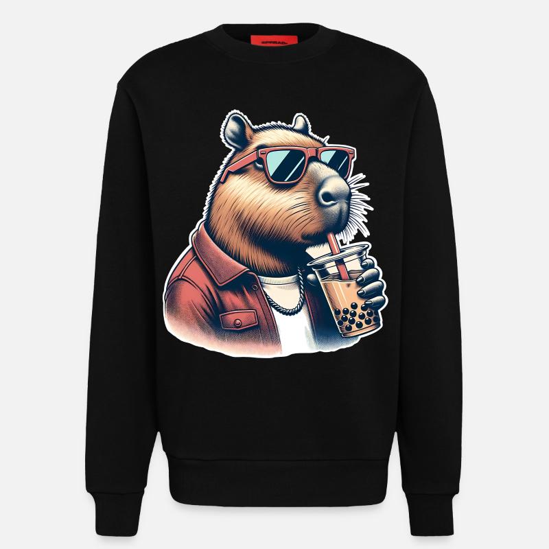 Capybara Bubble Tea - Sweatshirt - made by SPREAD  - SOLID BLACK