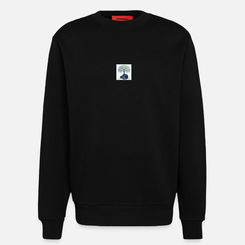 Sleeper cat under tree swirl - Sweatshirt - made by SPREAD  - SOLID BLACK