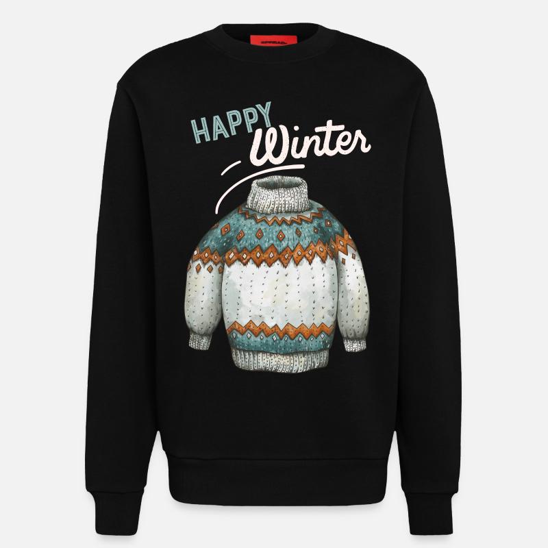 Winter-Design, Strick Pullover Happy-Winter Spruch - Sweatshirt - made by SPREAD  - SOLID BLACK